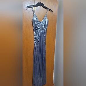 Ramy Brook Kade Metallic Ruched Gown  Navy Size 8